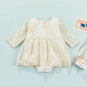 First Birthday / Cake Smash Baby Girl White&Ivory Long Sleeve Romper Dress